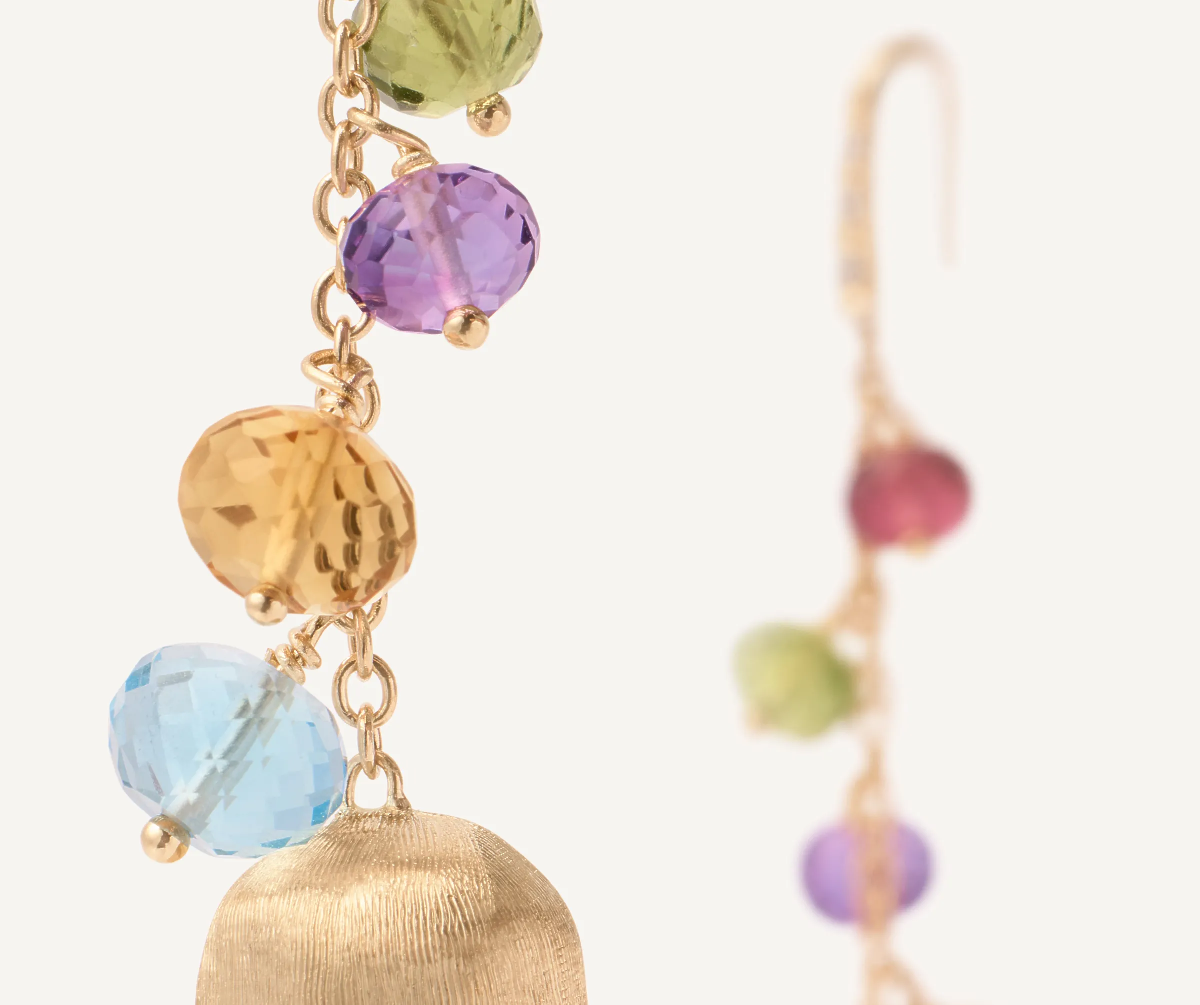 Earrings-Marco Bicego 18K Yellow Gold Mixed Gemstone Long Drop Earrings with Diamond Pavé Hook Yellowgold