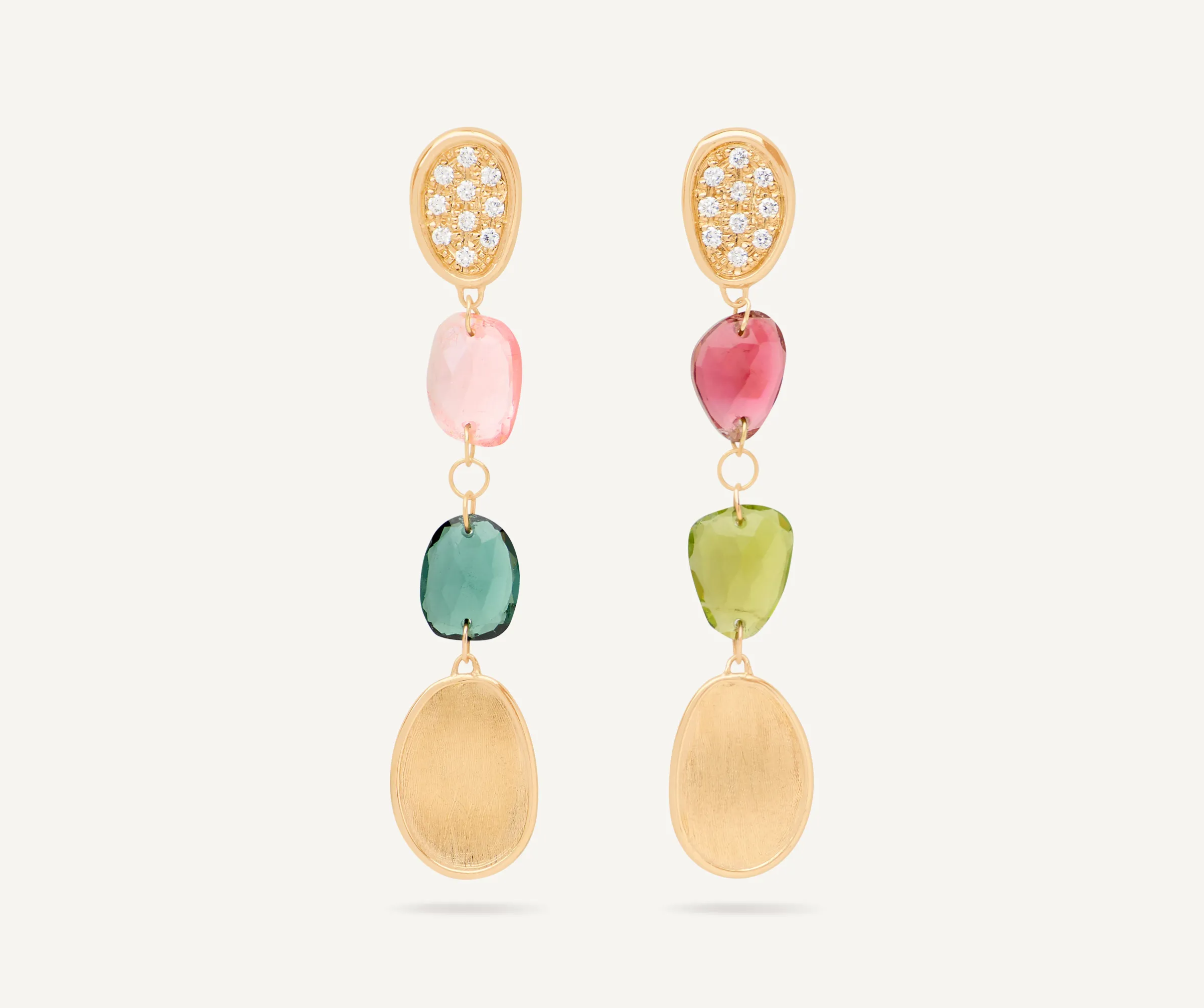 Earrings-Marco Bicego 18K Yellow Gold Mixed Tourmaline Drop Earrings with Diamonds Yellowgold