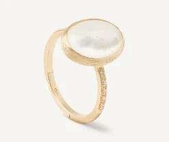 Rings-Marco Bicego 18K Yellow Gold Mother of Pearl Ring with Diamond Pavé Shank Yellowgold