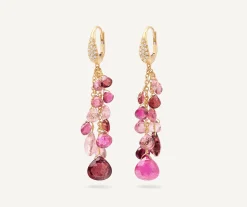 Earrings-Marco Bicego 18K Yellow Gold Multi-Strand Pink Tourmalines Earrings and Diamond Accent Yellowgold