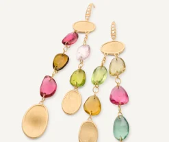 Earrings-Marco Bicego 18K Yellow Gold Multi-Strand Tourmaline Earrings with Diamond Accent Yellowgold