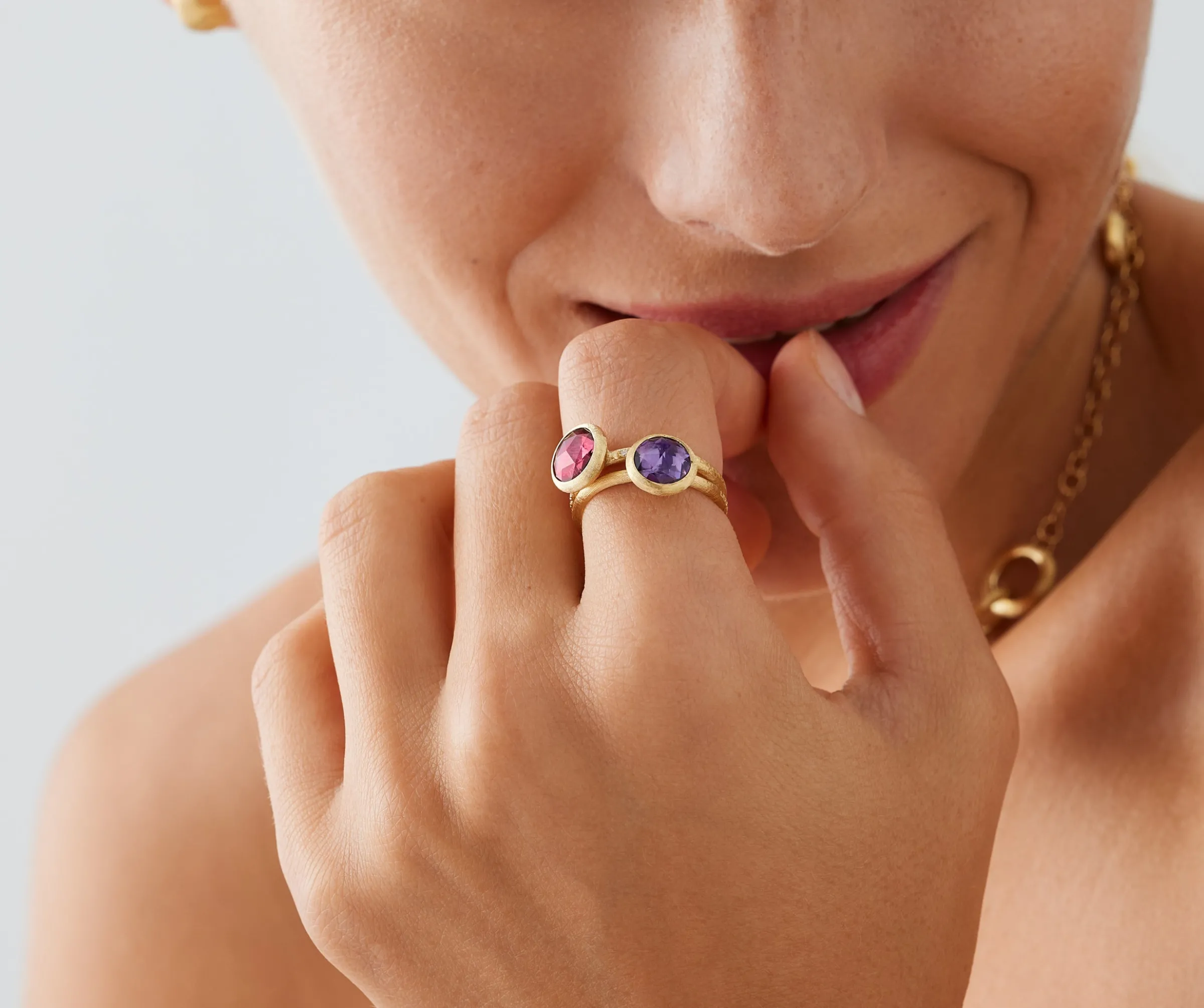 Rings-Marco Bicego 18K Yellow Gold Pink Tourmaline Ring with Diamond Pavé Shank YellowGold