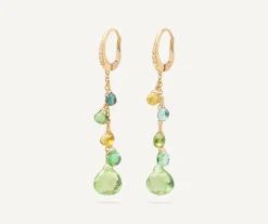 Earrings-Marco Bicego 18K Yellow Gold Single-Strand Green Tourmaline Earrings and Diamond Accent Yellowgold