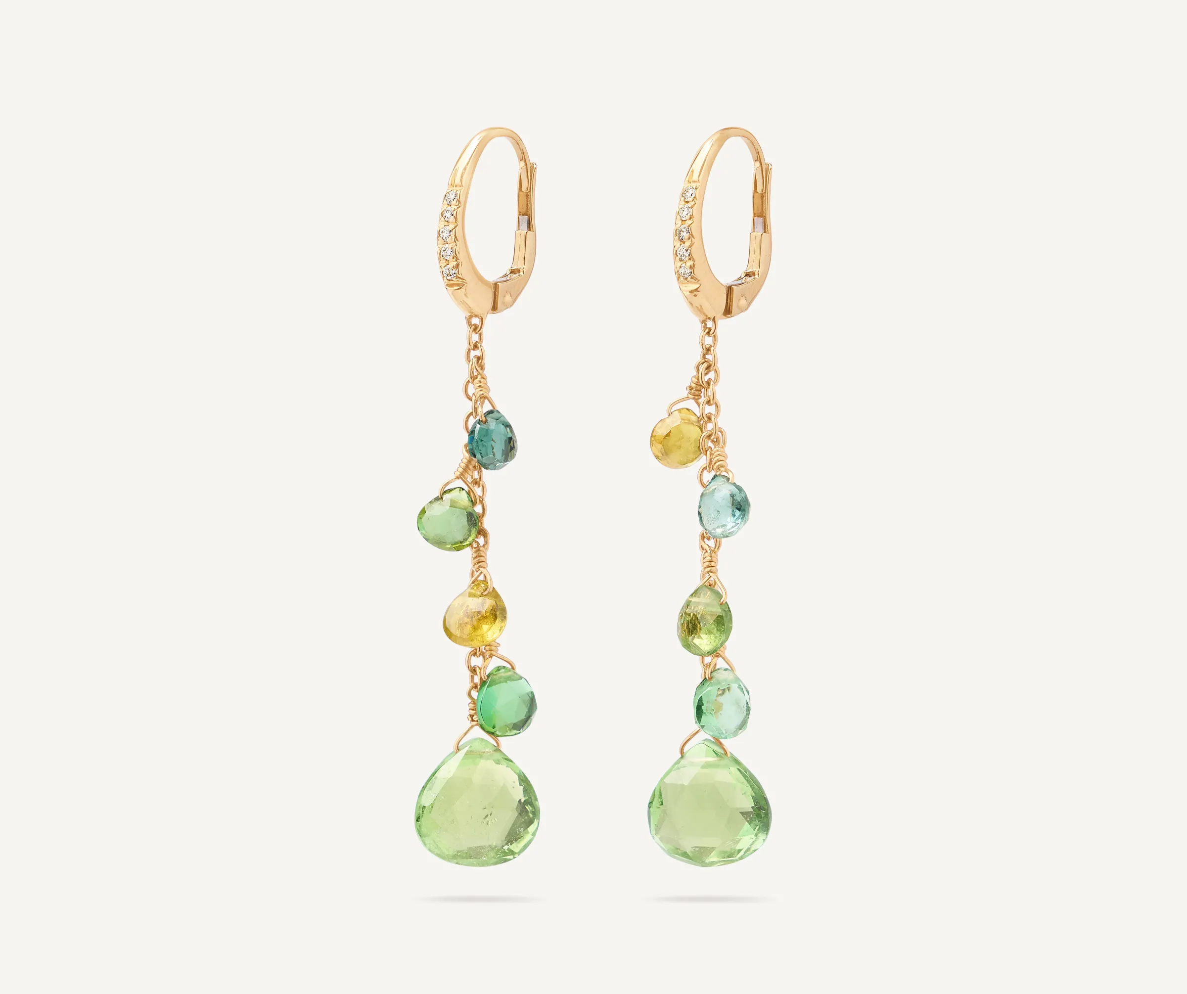 Earrings-Marco Bicego 18K Yellow Gold Single-Strand Green Tourmaline Earrings and Diamond Accent Yellowgold