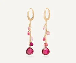 Earrings-Marco Bicego 18K Yellow Gold Single-Strand Pink Tourmaline Earrings and Diamond Accent Yellowgold