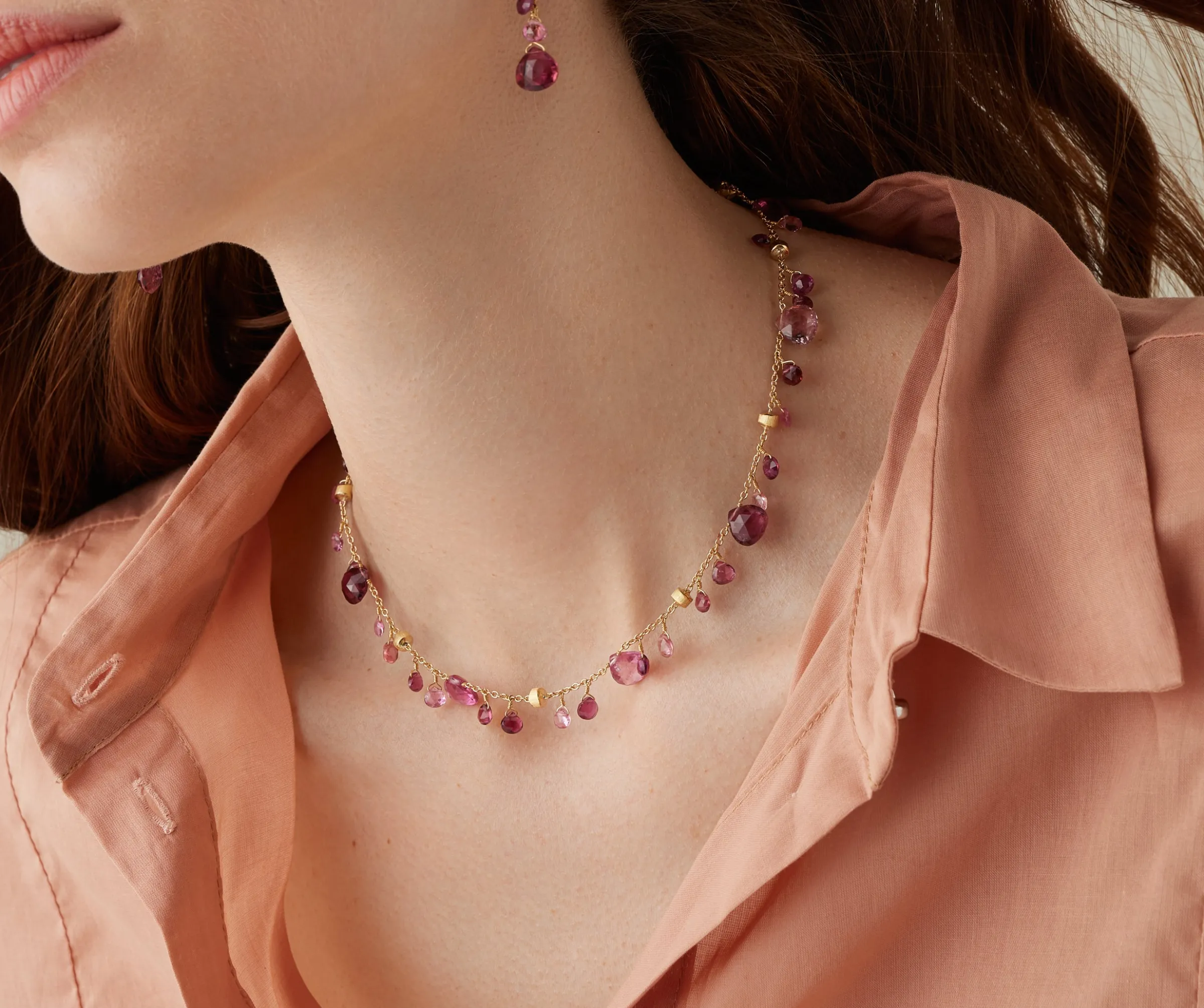 Necklaces-Marco Bicego 18K Yellow Gold Single-Strand Pink Tourmalines Necklace Yellowgold