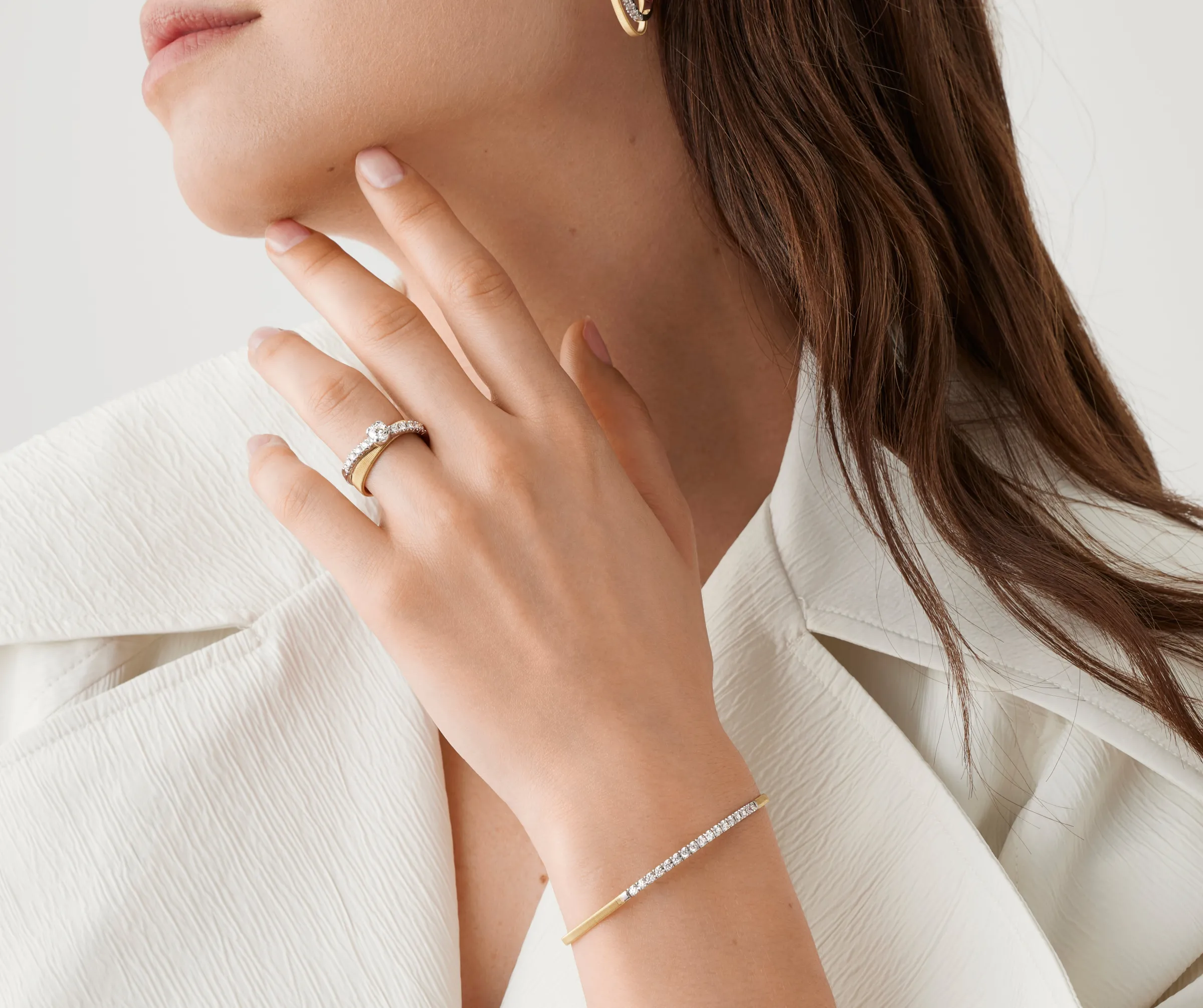 Bracelets-Marco Bicego 18K Yellow Gold Small Stackable Bracelet With Diamond Bar Yellowgold