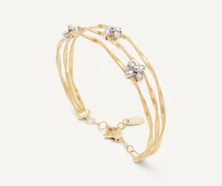 Bracelets-Marco Bicego 18K Yellow Gold 3-Strand Bangle with Floral Diamonds Yellowgold
