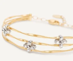 Bracelets-Marco Bicego 18K Yellow Gold 3-Strand Bangle with Floral Diamonds Yellowgold