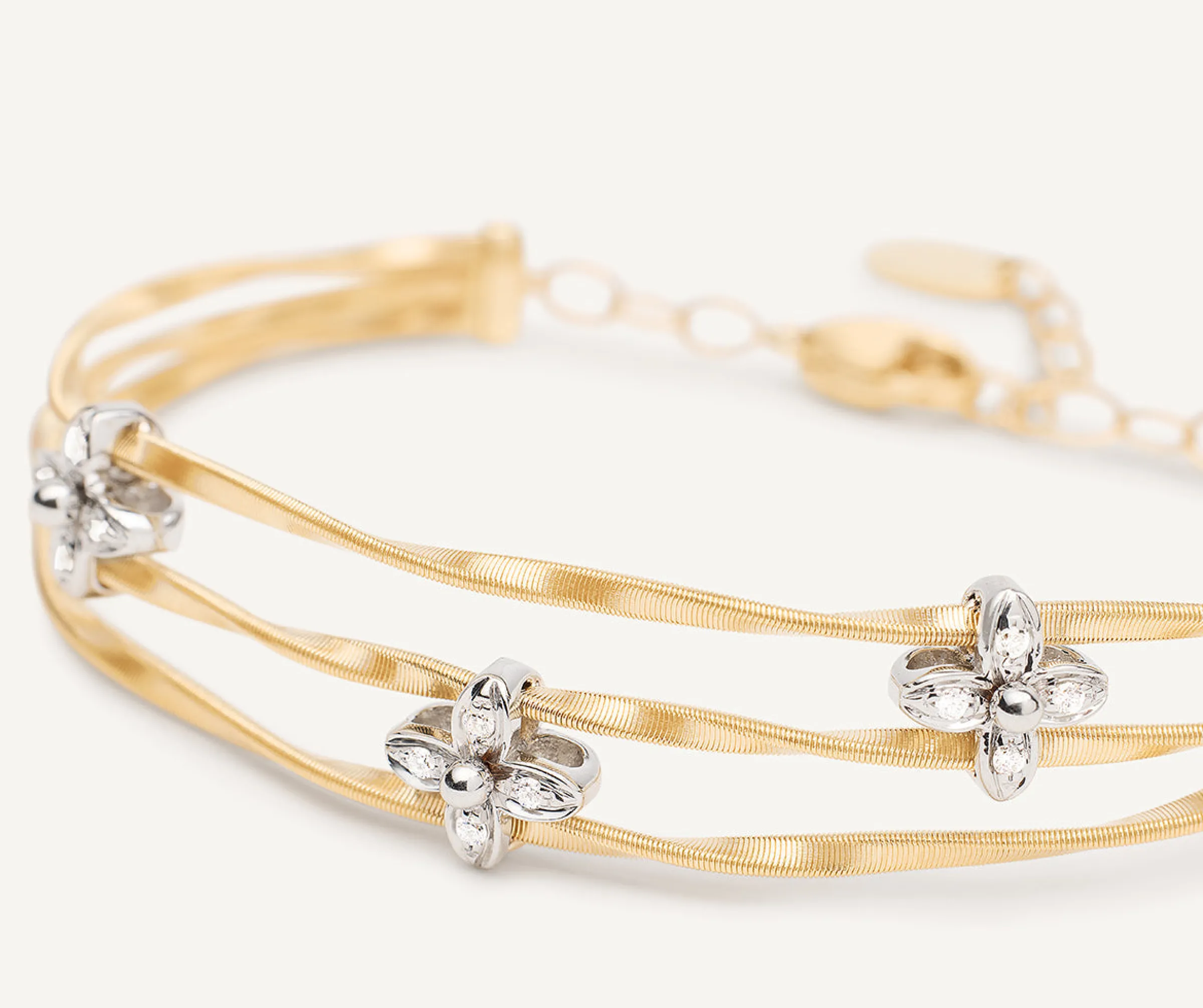 Bracelets-Marco Bicego 18K Yellow Gold 3-Strand Bangle with Floral Diamonds Yellowgold