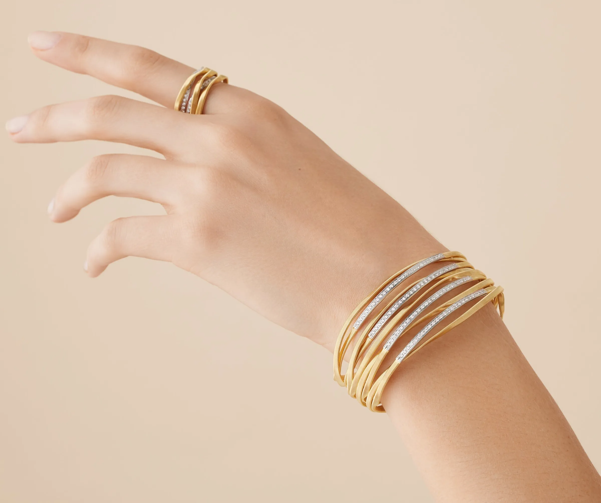 Bracelets-Marco Bicego 18K Yellow Gold 9-Strand Bangle With Diamond Bars Yellowgold