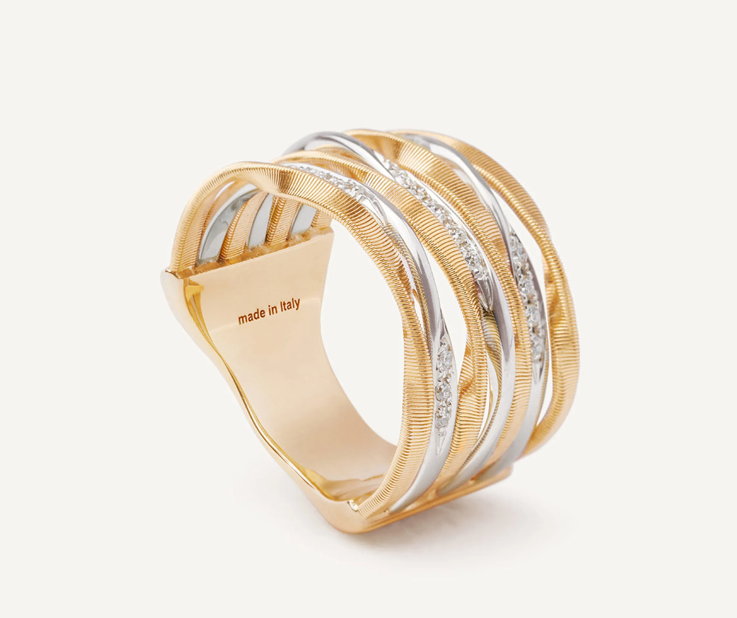 Rings-Marco Bicego 18K Yellow Gold 7-Strand Coil Ring With Diamonds Strands Yellowgold