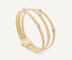 Bracelets-Marco Bicego 18K Yellow Gold 3-Strand Coil Bracelet With Diamonds Stations Yellowgold
