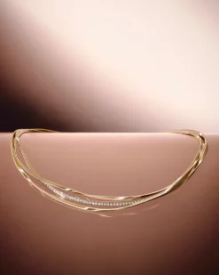 Necklaces-Marco Bicego 18K Yellow Gold 3-Strand Coil Necklace With Diamond Bar Yellowgold