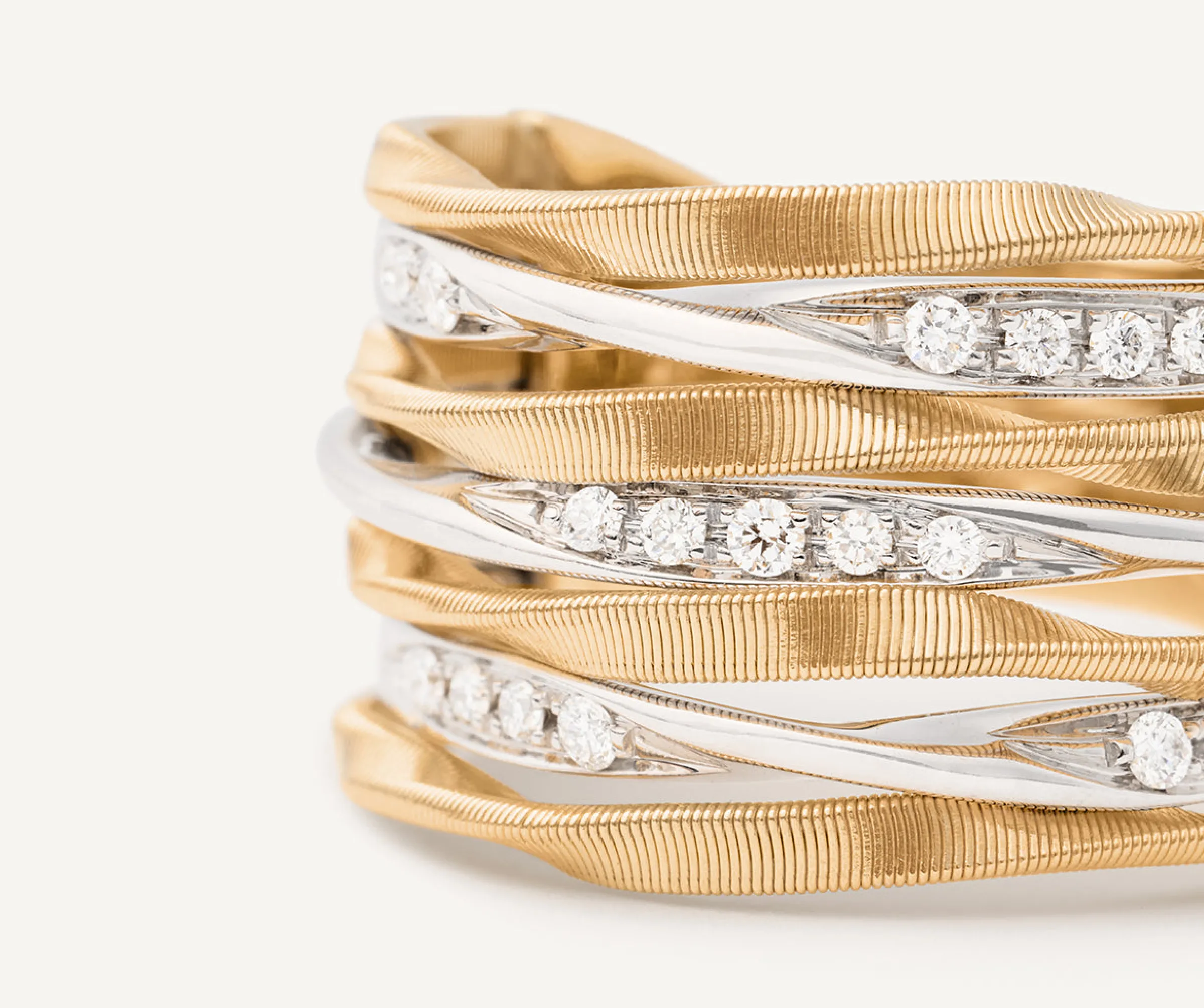 Rings-Marco Bicego 18K Yellow Gold 7-Strand Coil Ring With Diamonds Strands Yellowgold