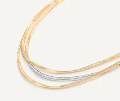 Necklaces-Marco Bicego 18K Yellow Gold 3-Strand Coil Necklace With Diamond Bar Yellowgold