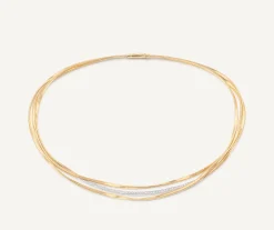 Necklaces-Marco Bicego 18K Yellow Gold 3-Strand Coil Necklace With Diamond Bar Yellowgold
