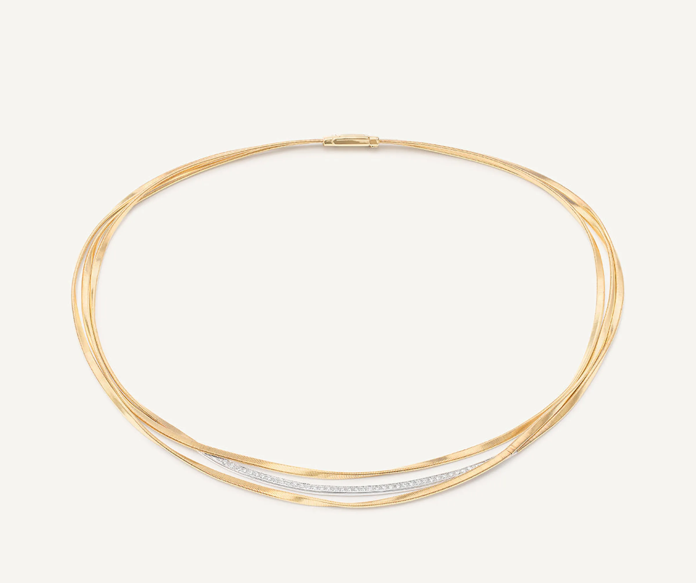 Necklaces-Marco Bicego 18K Yellow Gold 3-Strand Coil Necklace With Diamond Bar Yellowgold