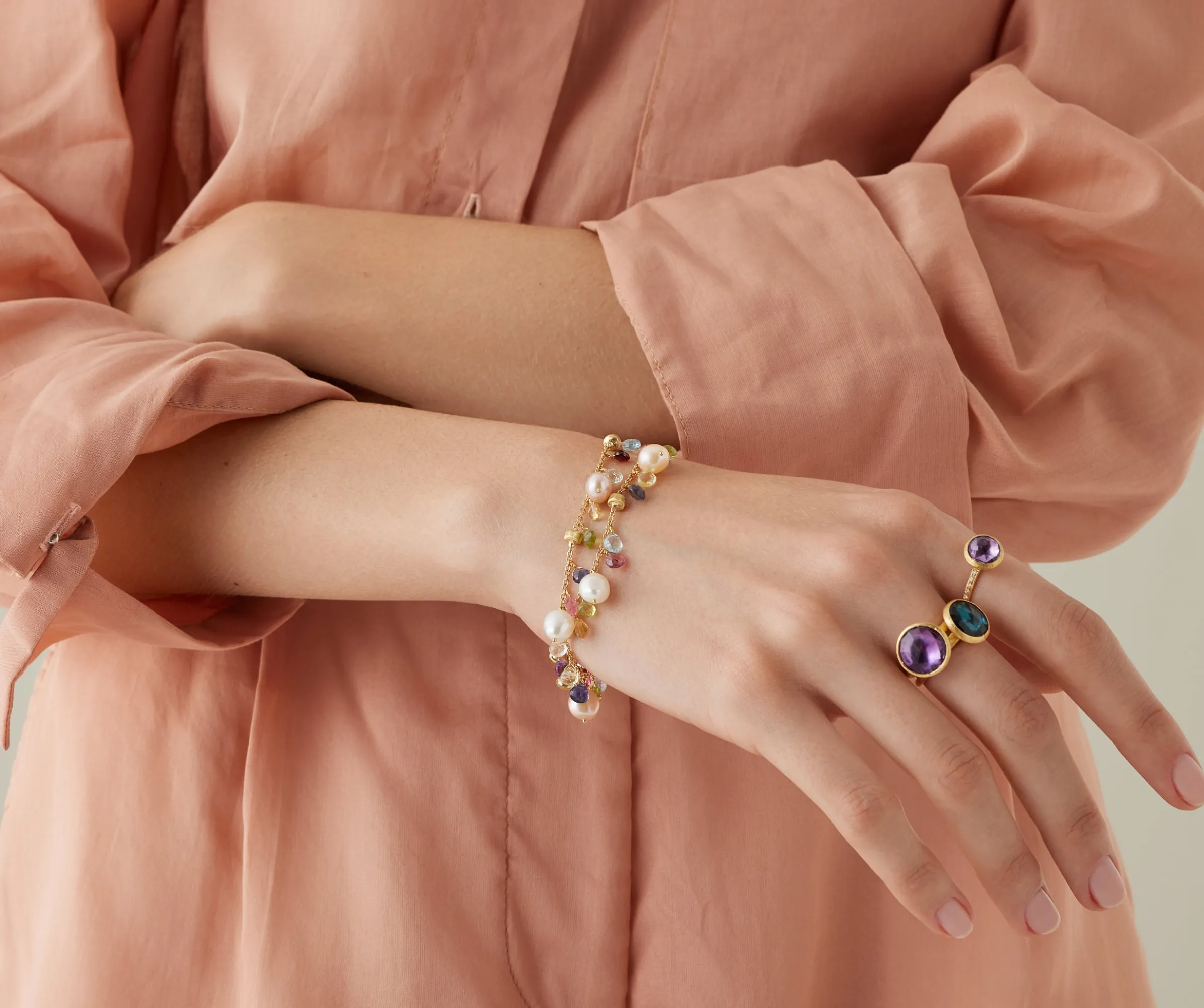 Bracelets-Marco Bicego 18K Yellow Gold 2-Strand Gemstone Bracelet With Freshwater Pearls Yellowgold