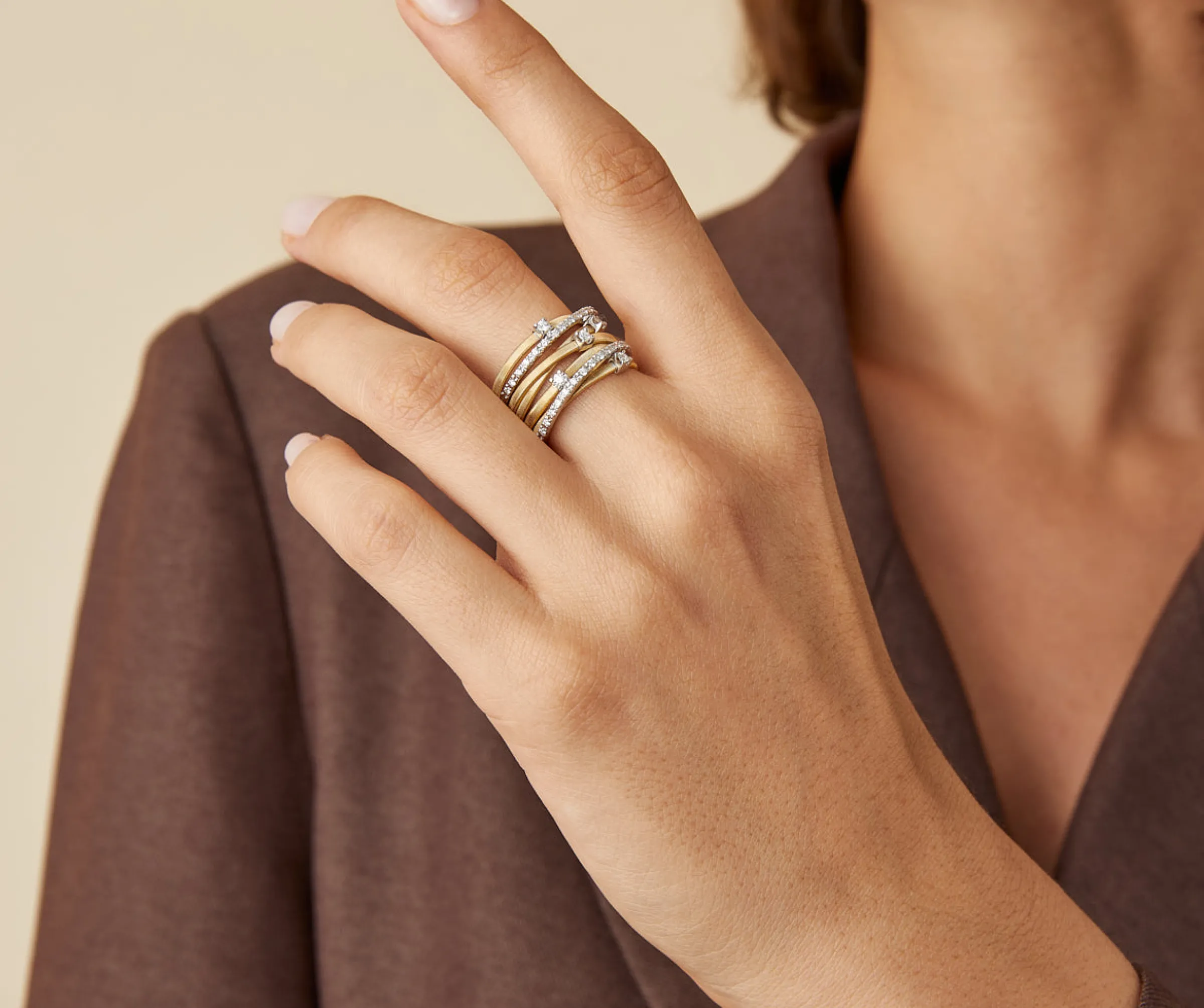 Rings-Marco Bicego 18K Yellow Gold 7-Strand Ring With Diamonds Yellowgold