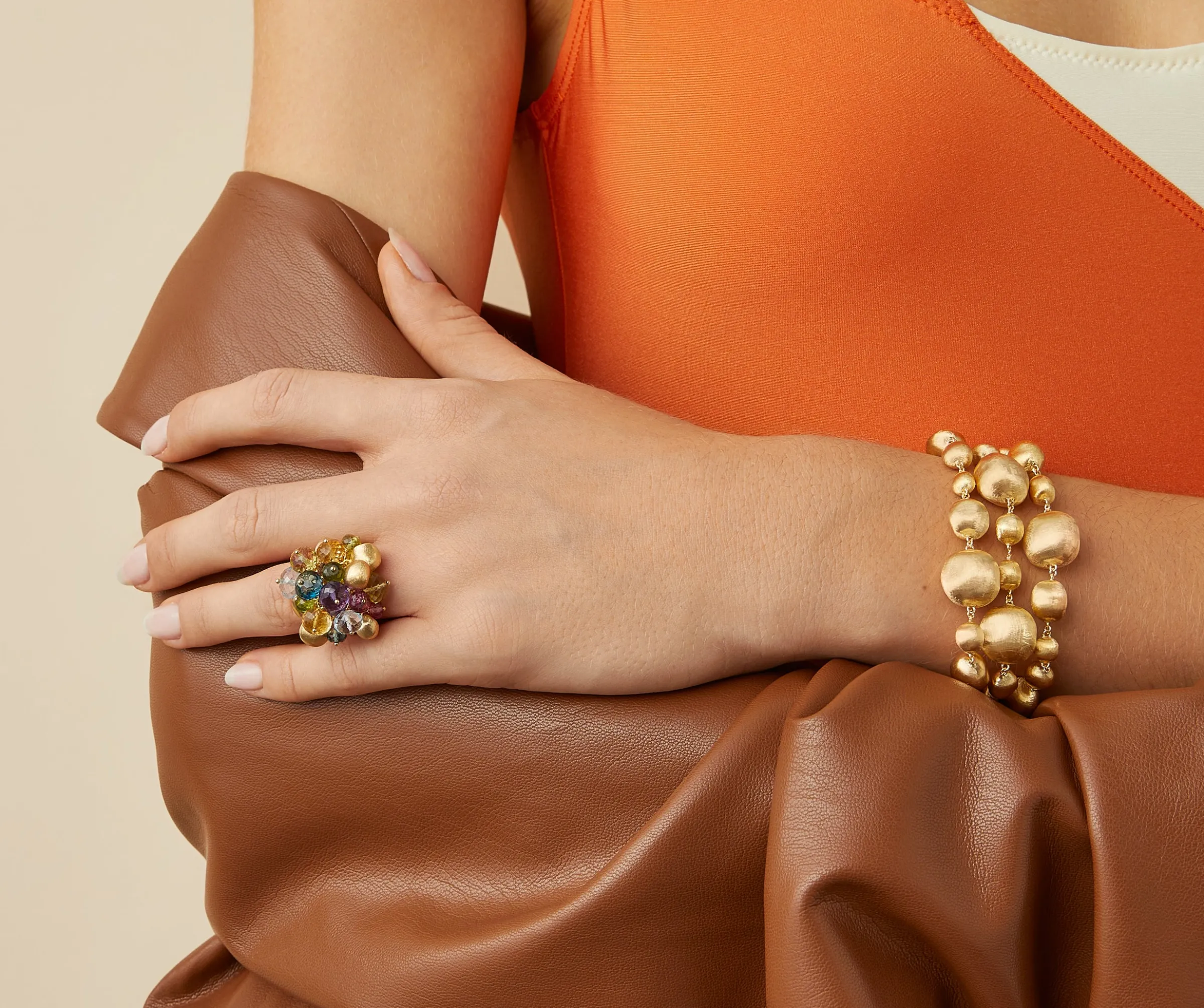 Bracelets-Marco Bicego 18K Yellow Gold Three Strand Mixed Bead Bracelet Yellowgold