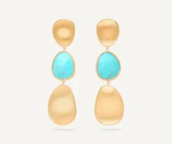 Earrings-Marco Bicego 18K Yellow Gold Three-Drop Turquoise Earrings Yellowgold
