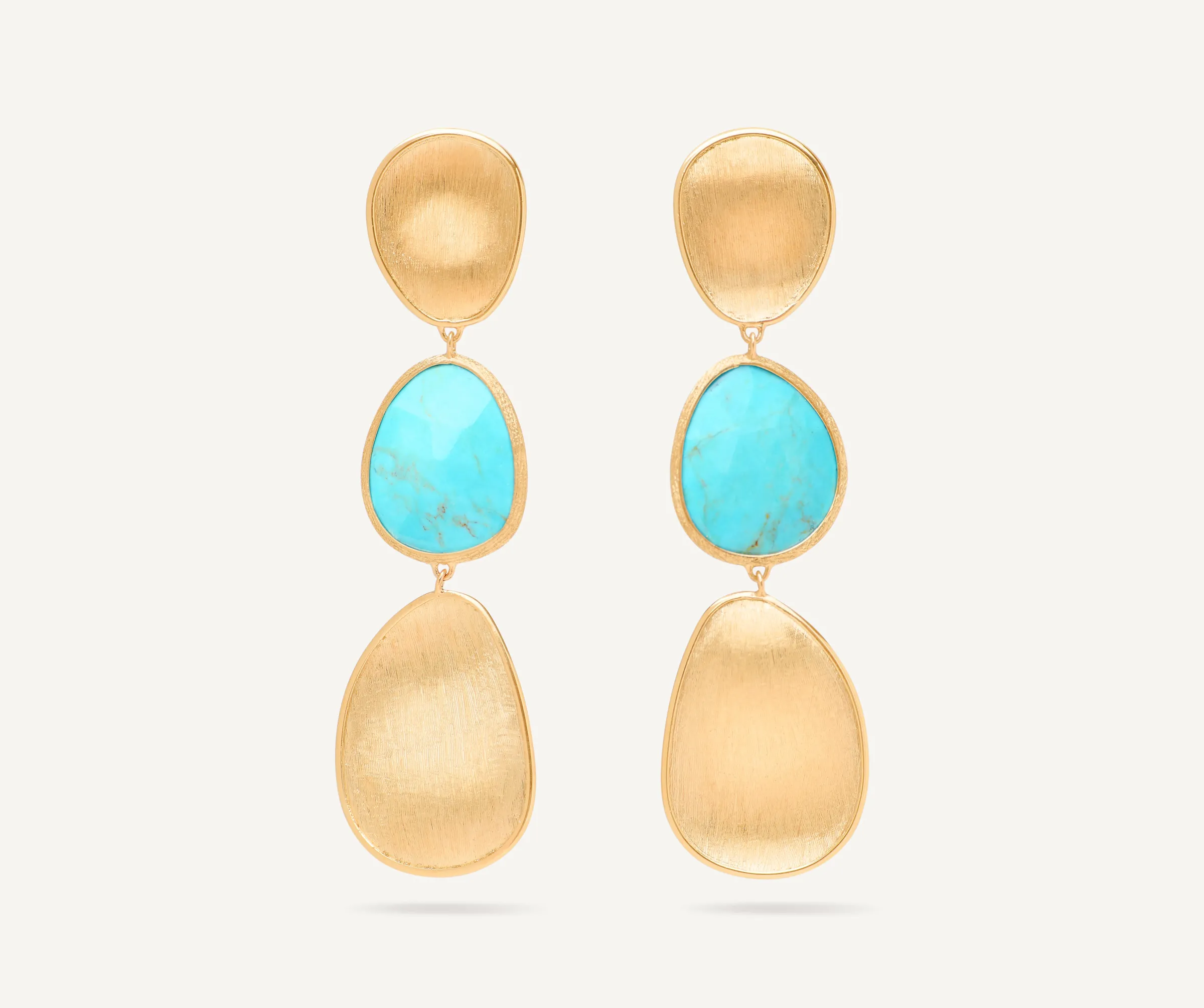 Earrings-Marco Bicego 18K Yellow Gold Three-Drop Turquoise Earrings Yellowgold