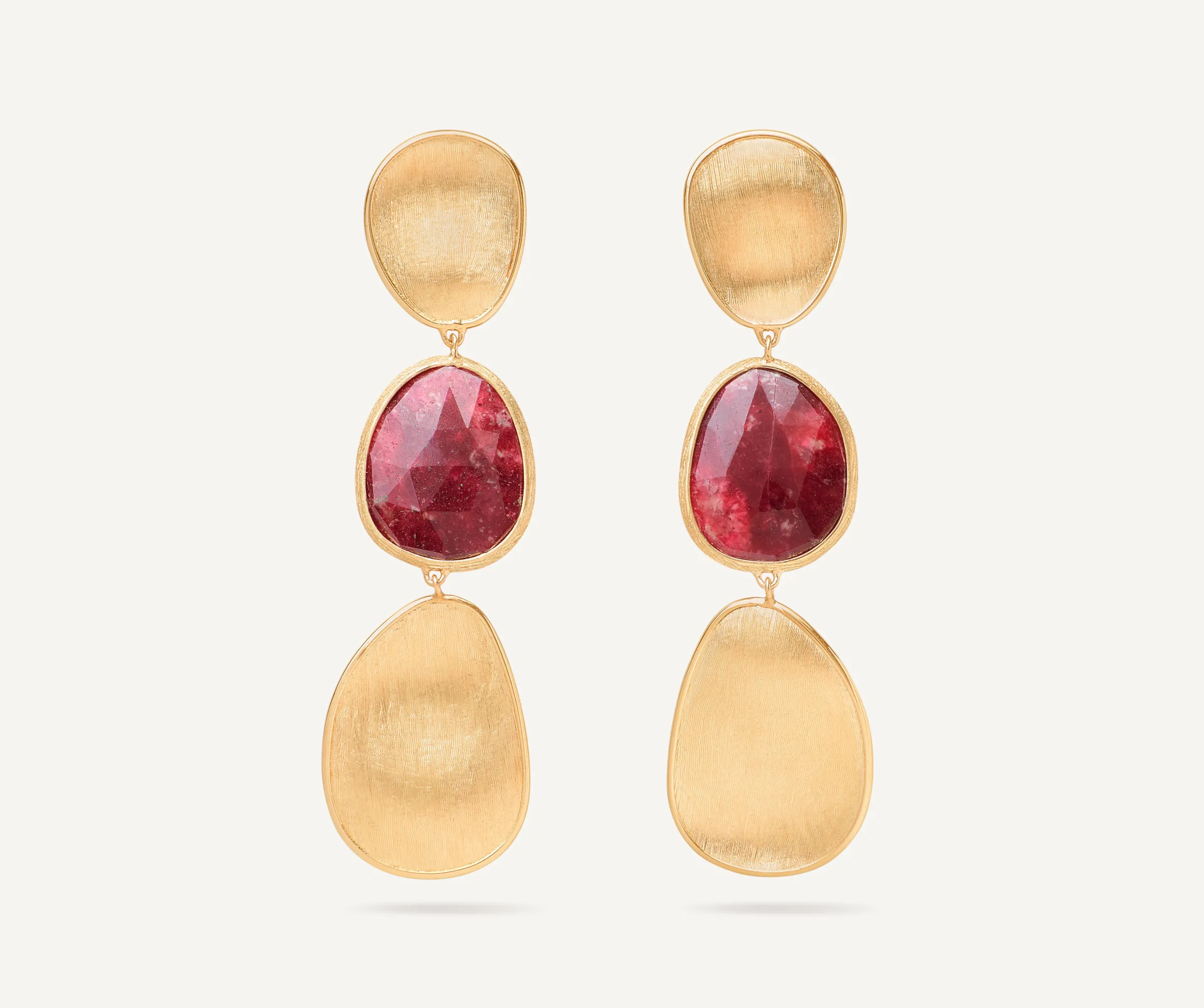 Earrings-Marco Bicego 18K Yellow Gold Three-Drop Thulite Earrings Yellowgold