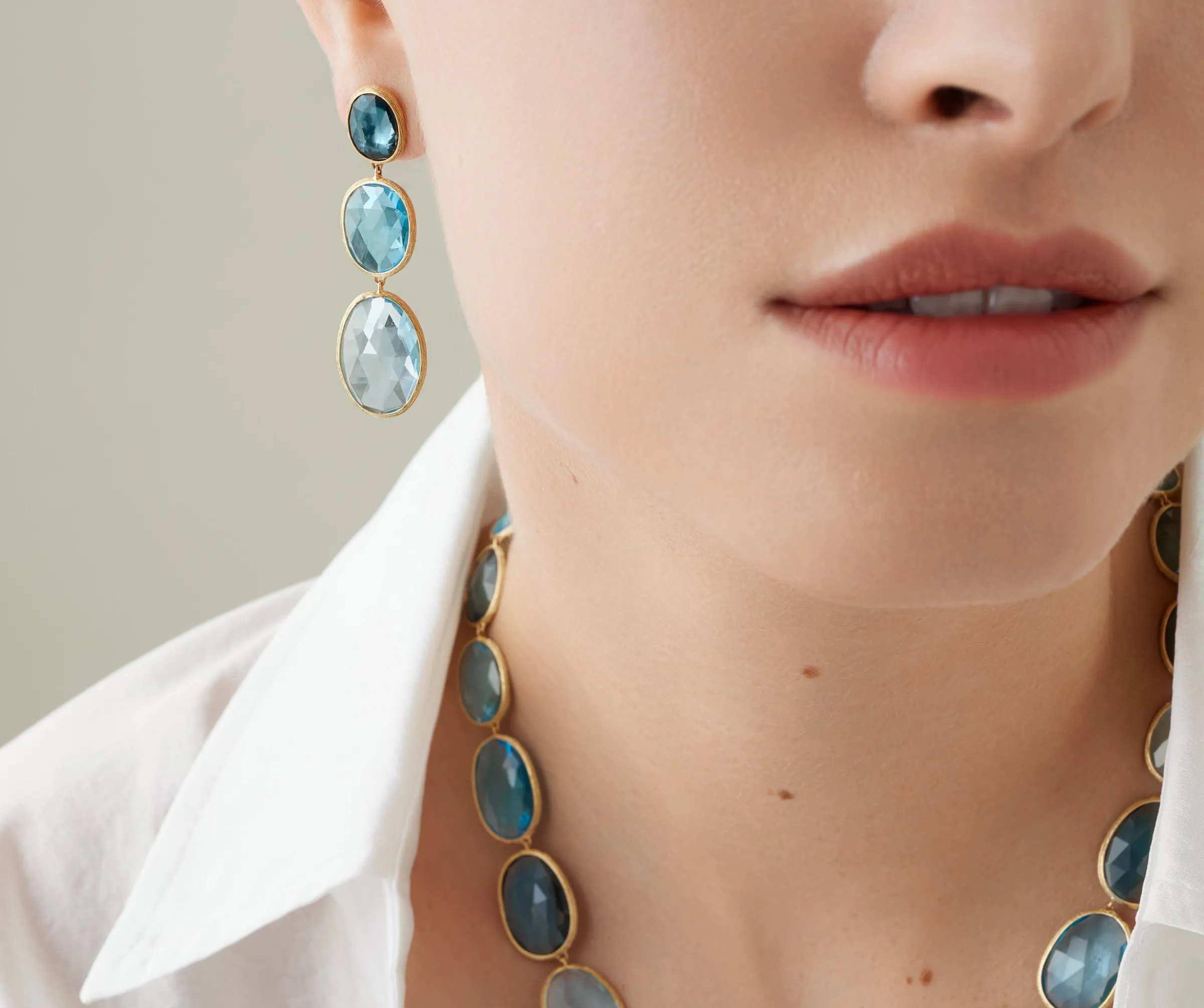 Earrings-Marco Bicego 18K Yellow Gold Three-Stone Mixed Topaz Earrings Yellowgold