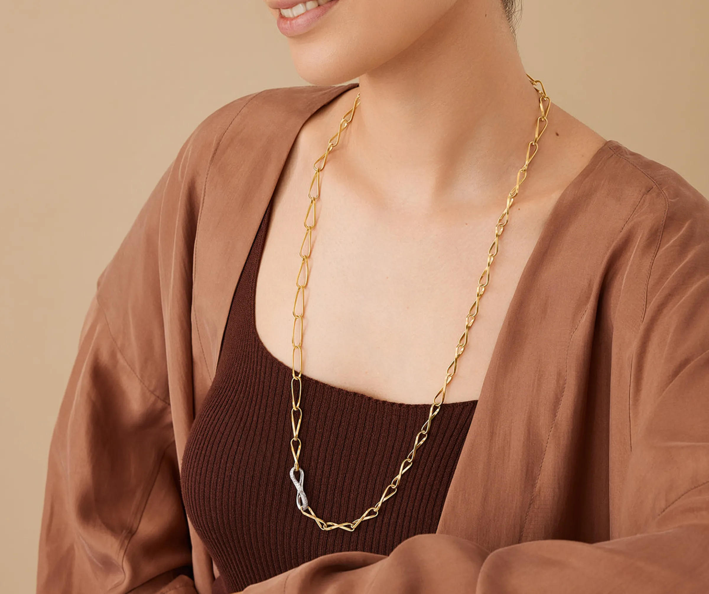Necklaces-Marco Bicego 18K Yellow Gold Twisted Coil Link Lariat With Diamond Clasp Yellowgold