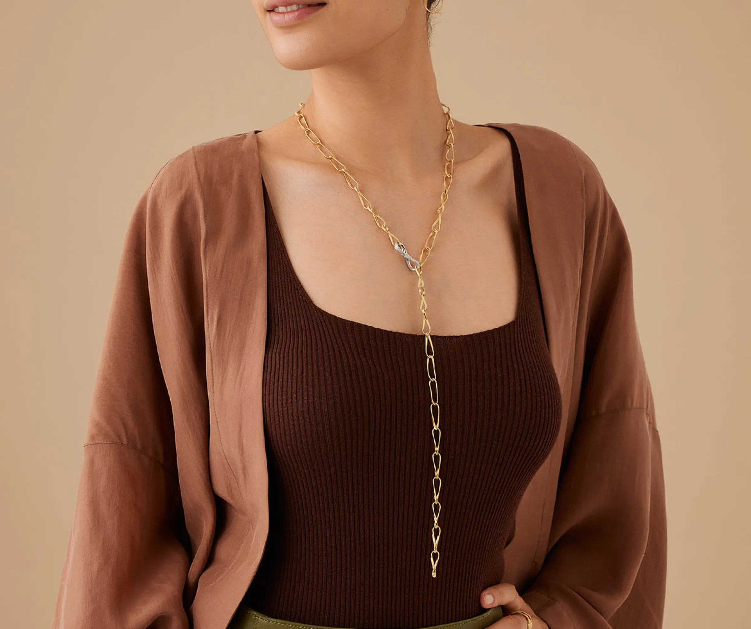 Necklaces-Marco Bicego 18K Yellow Gold Twisted Coil Link Lariat With Diamond Clasp Yellowgold