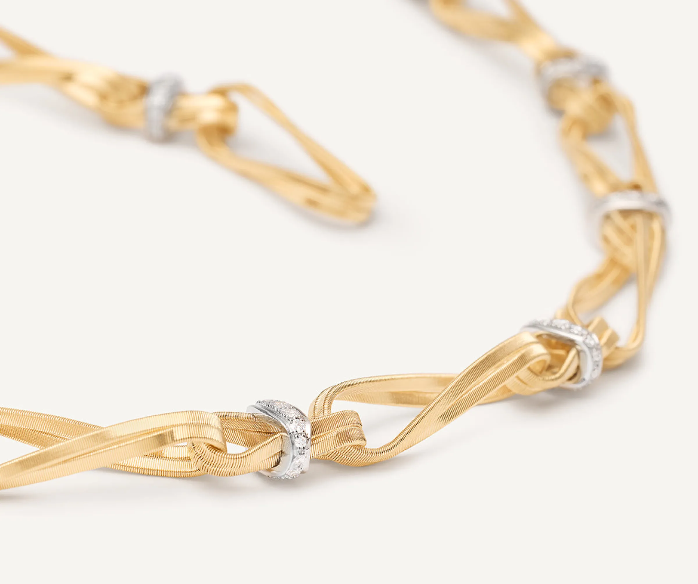 Necklaces-Marco Bicego 18K Yellow Gold Twisted Double Coil Link Necklace With Diamonds Yellowgold