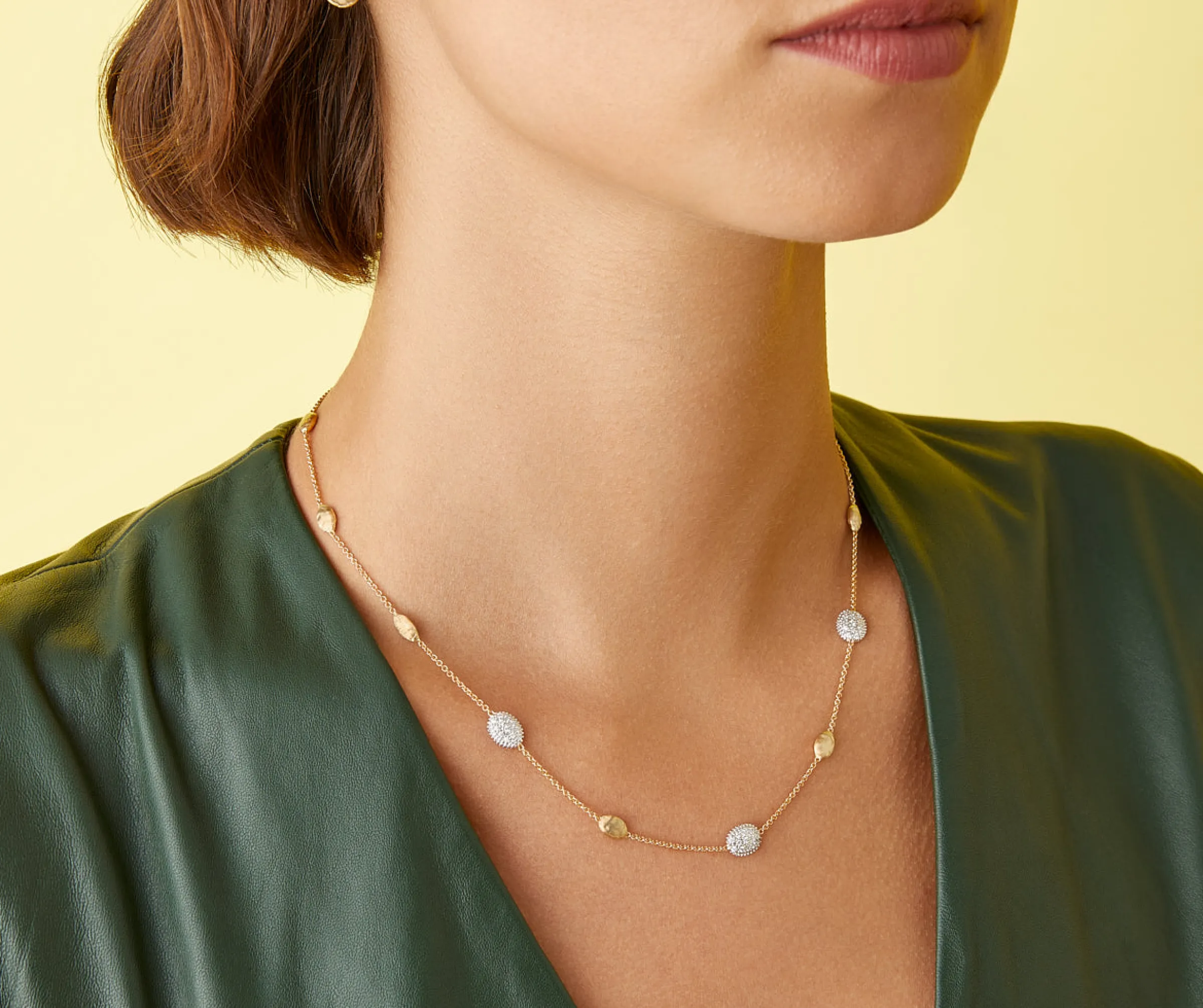Necklaces-Marco Bicego 18K Yellow Gold u0026 Diamond Bean Necklace Yellowgold