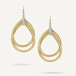 Earrings-Marco Bicego 18K Yellow Gold Woven Drop Earrings With Diamonds Yellowgold